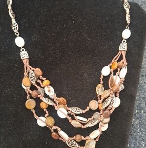 Brighton Brown and Cream Multi Strand Beaded Necklace
